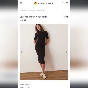 NWT Marine Layer Lexi Black Mock Neck Sheath Midi Dress